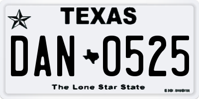 TX license plate DAN0525