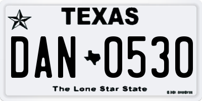 TX license plate DAN0530