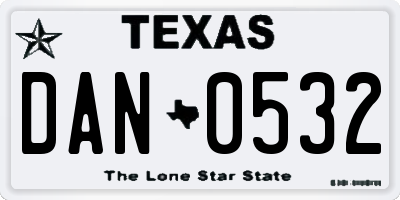 TX license plate DAN0532