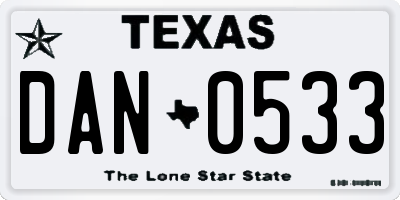 TX license plate DAN0533