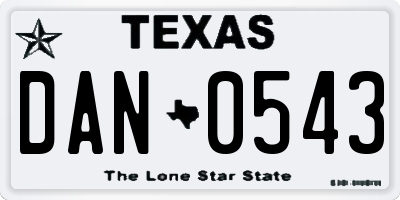 TX license plate DAN0543