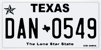 TX license plate DAN0549