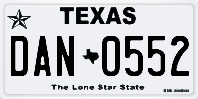 TX license plate DAN0552