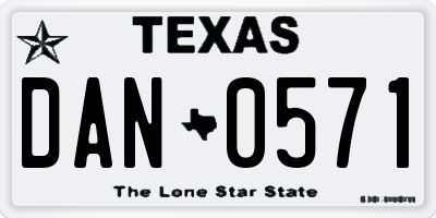TX license plate DAN0571