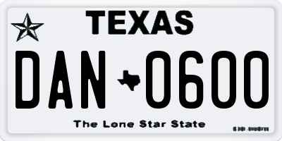 TX license plate DAN0600