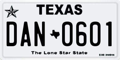 TX license plate DAN0601