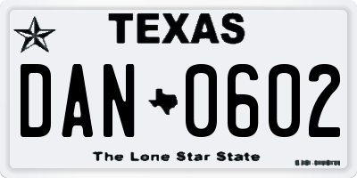 TX license plate DAN0602