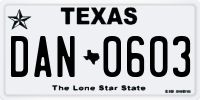 TX license plate DAN0603
