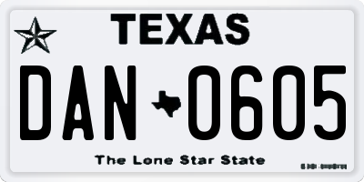 TX license plate DAN0605