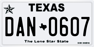 TX license plate DAN0607