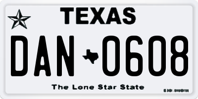 TX license plate DAN0608