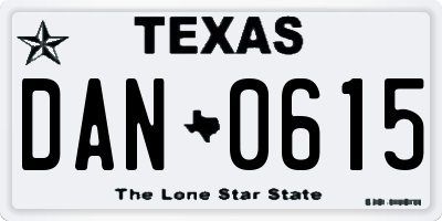 TX license plate DAN0615
