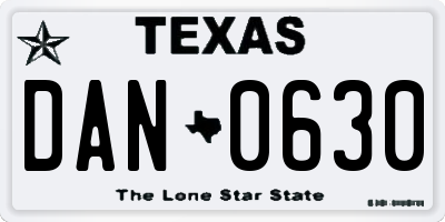 TX license plate DAN0630