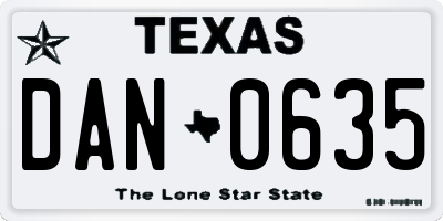 TX license plate DAN0635