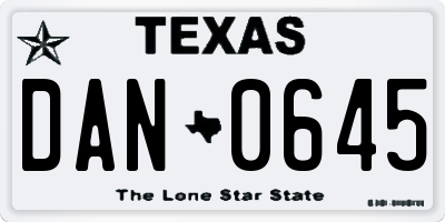 TX license plate DAN0645