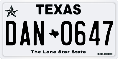 TX license plate DAN0647