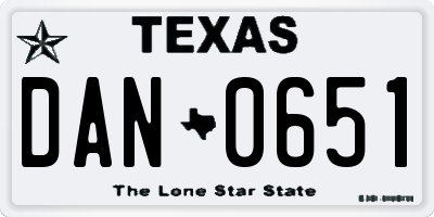TX license plate DAN0651