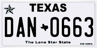 TX license plate DAN0663