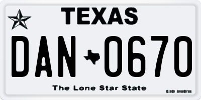 TX license plate DAN0670