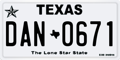 TX license plate DAN0671