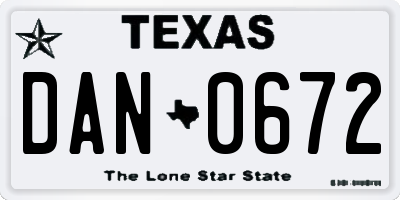 TX license plate DAN0672