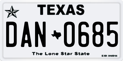 TX license plate DAN0685