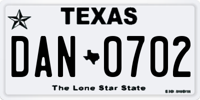 TX license plate DAN0702