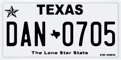 TX license plate DAN0705