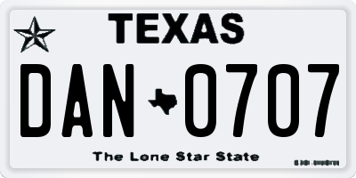 TX license plate DAN0707