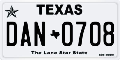 TX license plate DAN0708