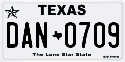 TX license plate DAN0709