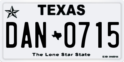 TX license plate DAN0715