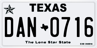 TX license plate DAN0716