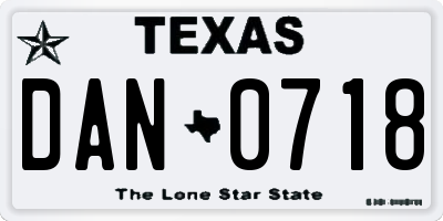 TX license plate DAN0718