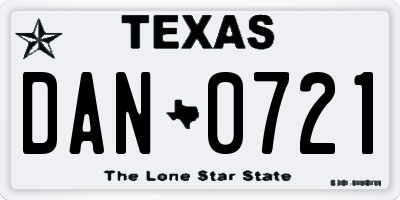 TX license plate DAN0721