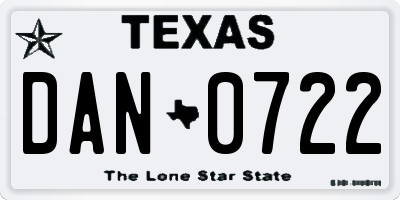 TX license plate DAN0722