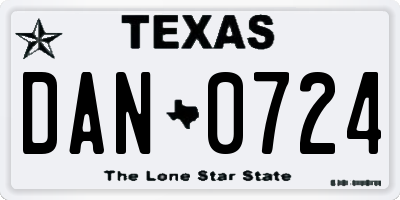 TX license plate DAN0724