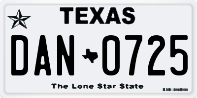 TX license plate DAN0725