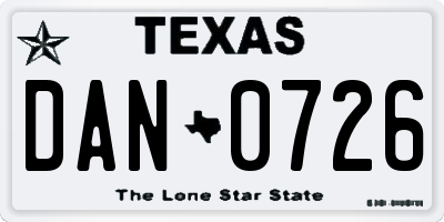 TX license plate DAN0726