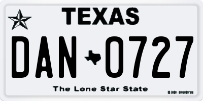 TX license plate DAN0727