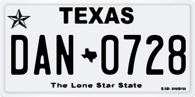 TX license plate DAN0728
