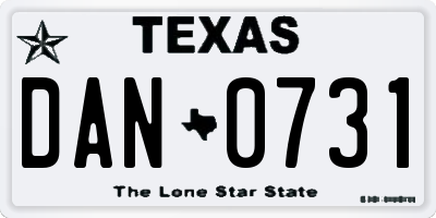 TX license plate DAN0731