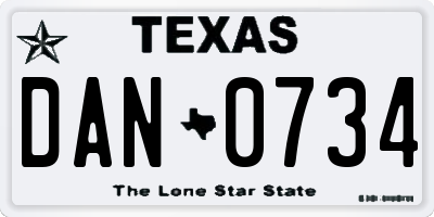 TX license plate DAN0734