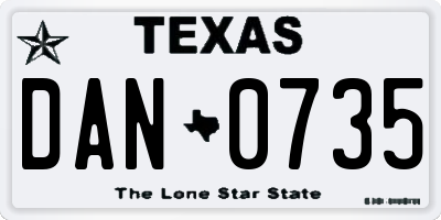 TX license plate DAN0735