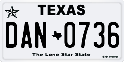 TX license plate DAN0736