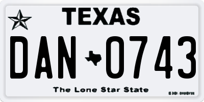 TX license plate DAN0743