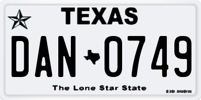 TX license plate DAN0749