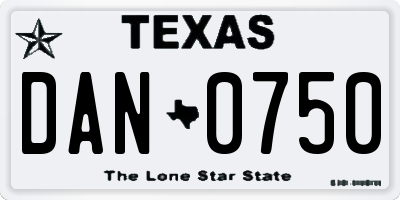 TX license plate DAN0750
