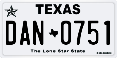 TX license plate DAN0751