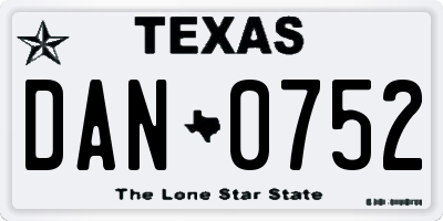 TX license plate DAN0752